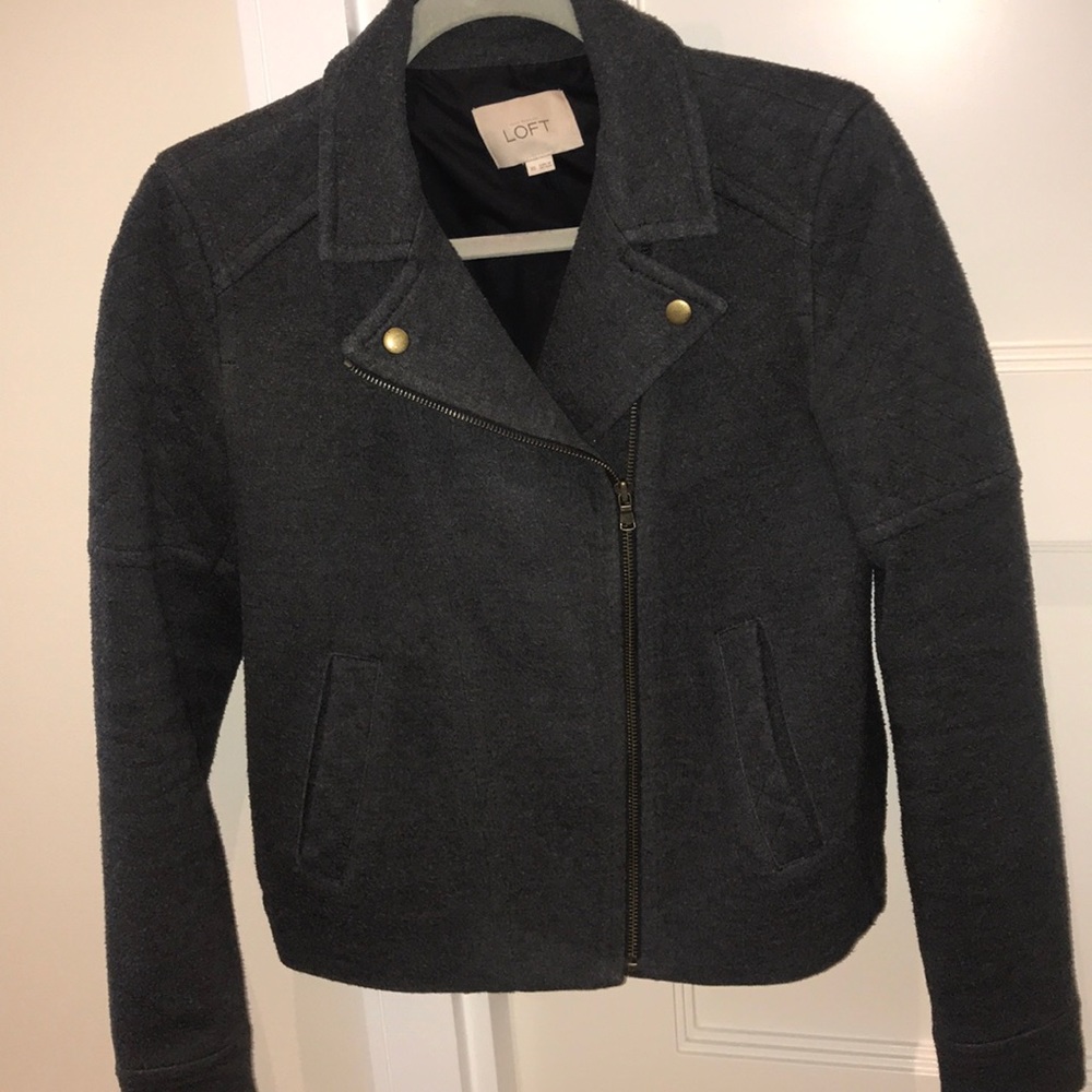 Ann Taylor Loft Cross-Zip Grey Coat with Brass - Picture 1 of 6